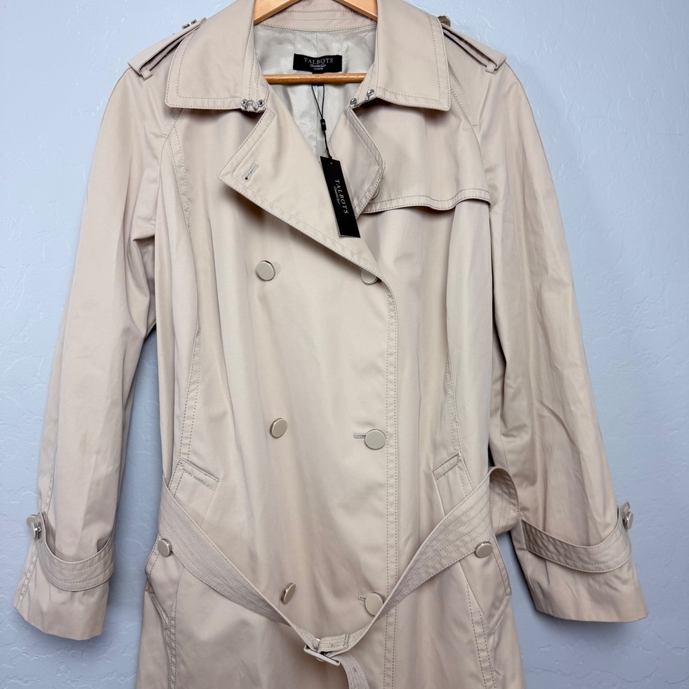 Talbots Woman Beige Double Breasted Trench Coat 16W NWT 237177 - Picture 2 of 11